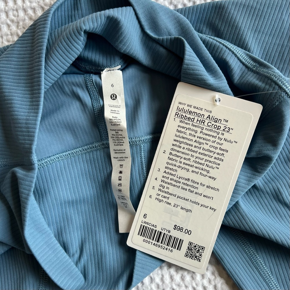 NWT lululemon Align Ribbed High-Rise Crop 23" Legging | Sz 6 | Utility Blue - Picture 6 of 6